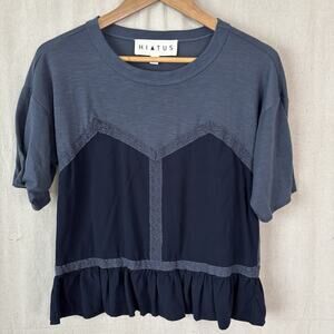 Hiatus Mixed Textile Blouse Women Medium‎ Black Gray Lace Boho Chic Minimalist
